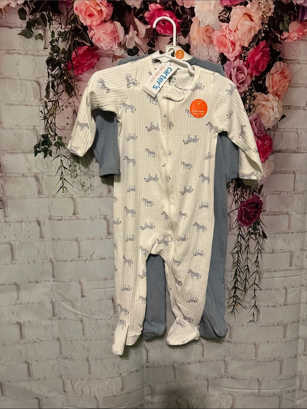 Carter's Cream One-Piece with Blue Zebra Print